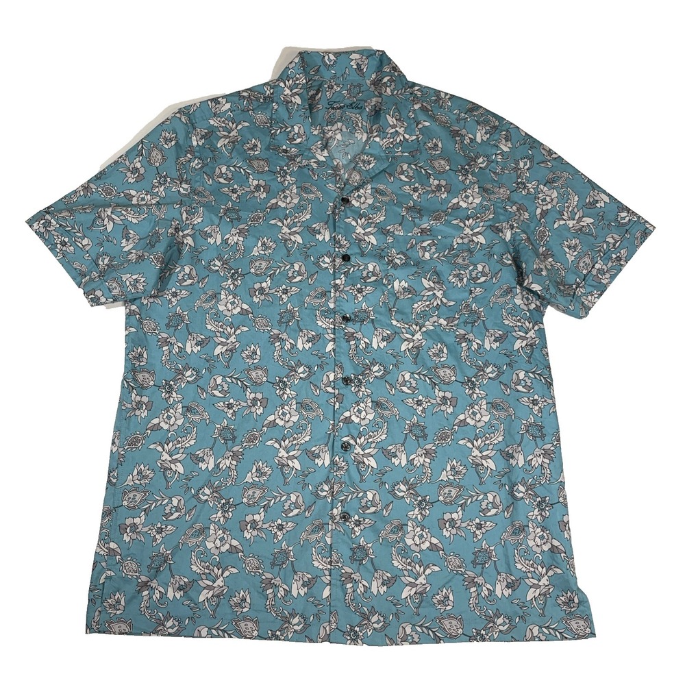 Tasso Elba Men's Short Sleeve Button Down Blue Foral Print Size L